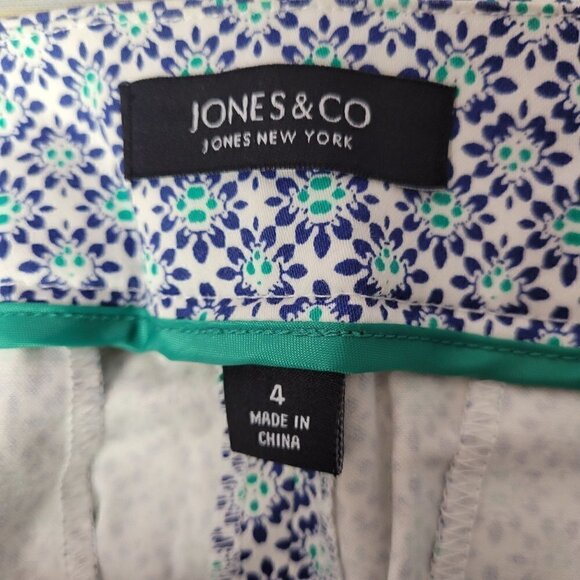 Jones & Co White with Navy Blue & Green Pattern Women's Casual Pants, Size 4 - Picture 5 of 6